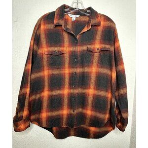 Old Navy Boyfriend Shirt Womens Large Taylor Swift Evermore Flannel Orange Plaid